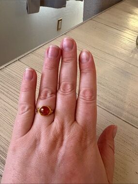 Handmade Gold-Plated Wire-Wrap Ring with Carnelian | Size 8